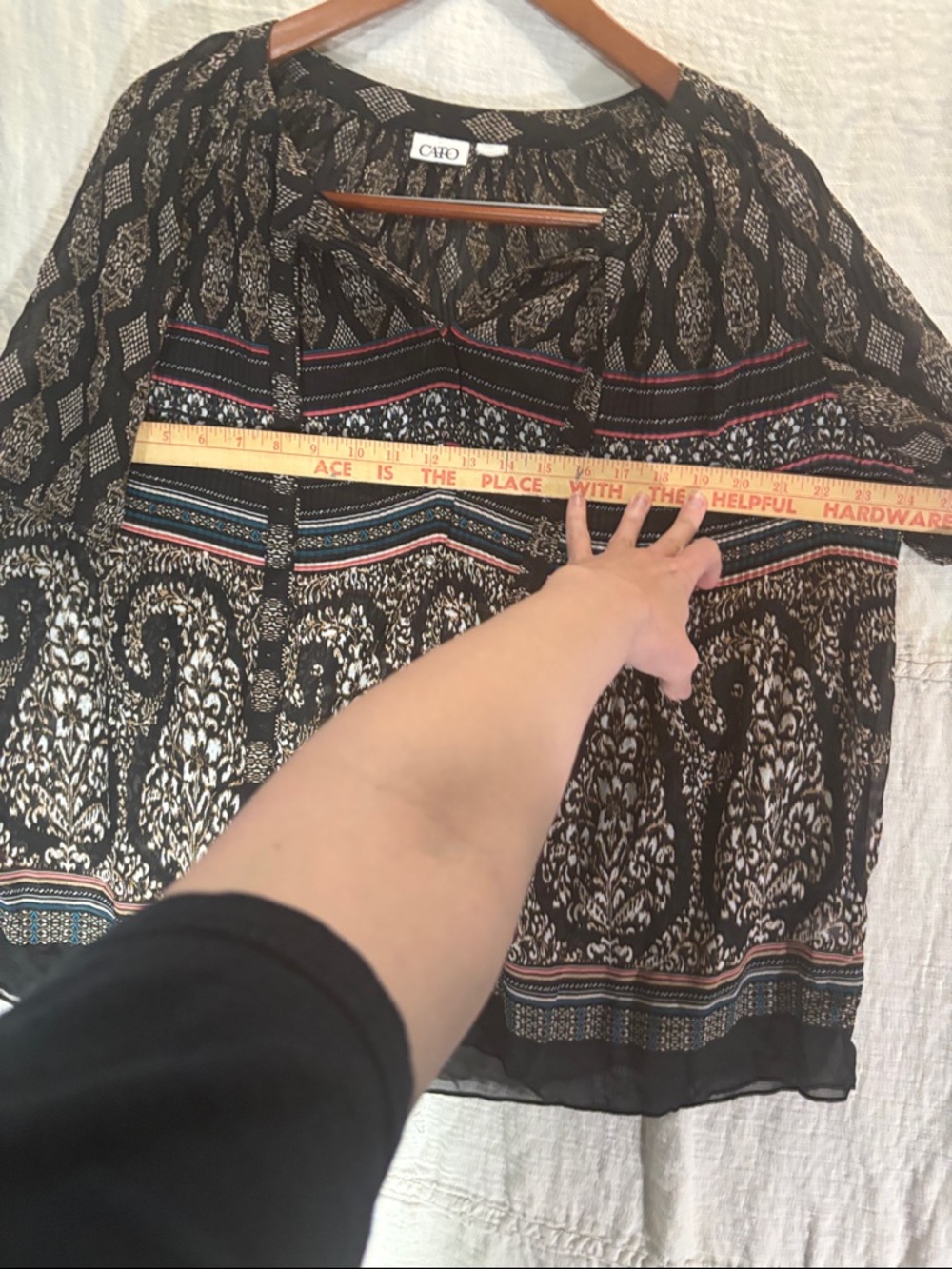 Cato Black Boho Tie-Front Tunic with Multicolor Stripe Details - Picture 5 of 11